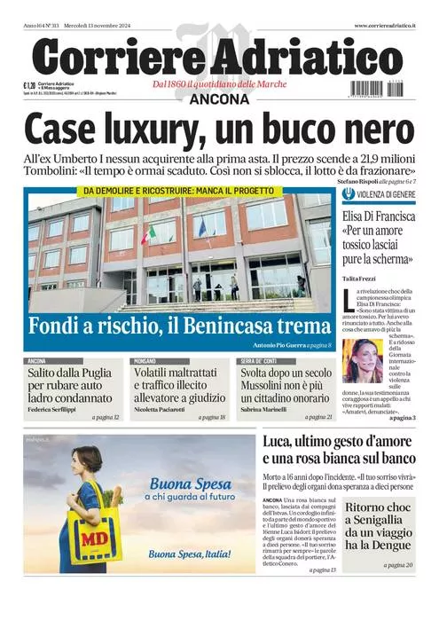 Prima-pagina-corriere adriatico-edizione-di-oggi-13-11-2024